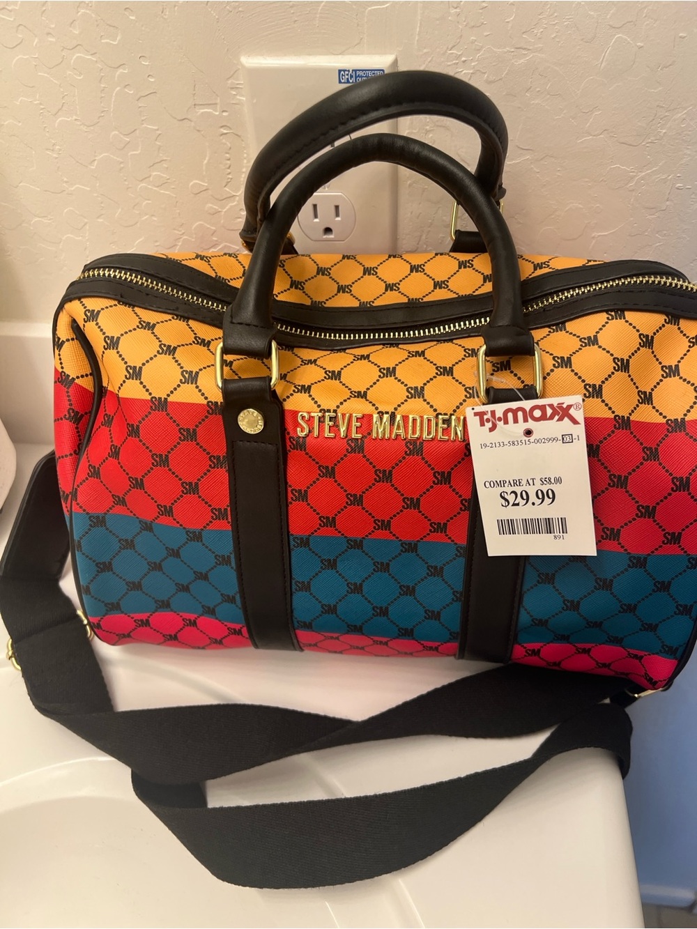 Steve Madden Multicolor Striped Canvas Duffel Bag - Black Trim